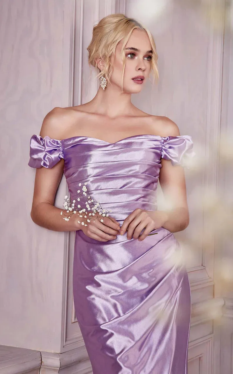 Ladivine KV1056 Size 2, 8 Lavender Long Fitted Satin Maxi Slit Formal Prom Dress Off the Shoulder Gown Bridesmaid