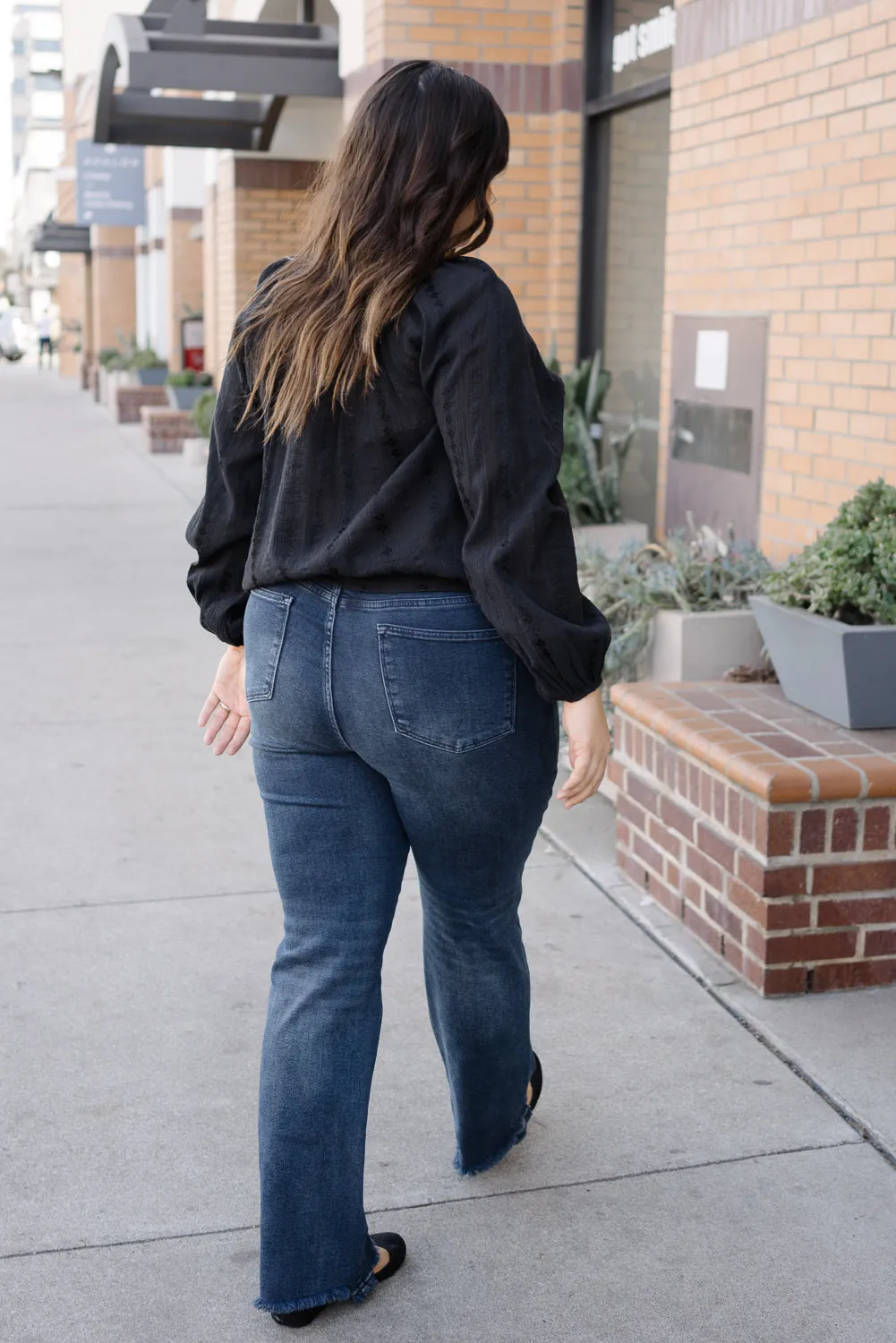 Lisa High Rise Button Fly Hem Distressed Straight Jeans - PLUS