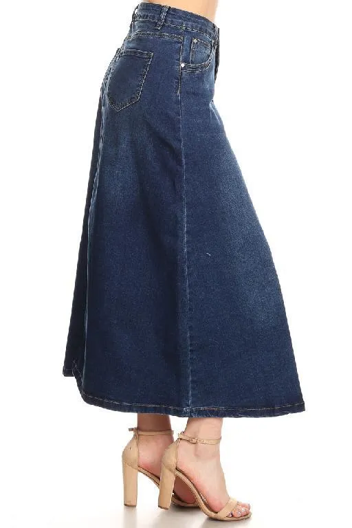 Long A-Line Denim Skirt