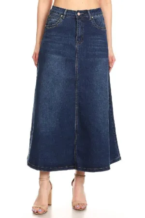 Long A-Line Denim Skirt