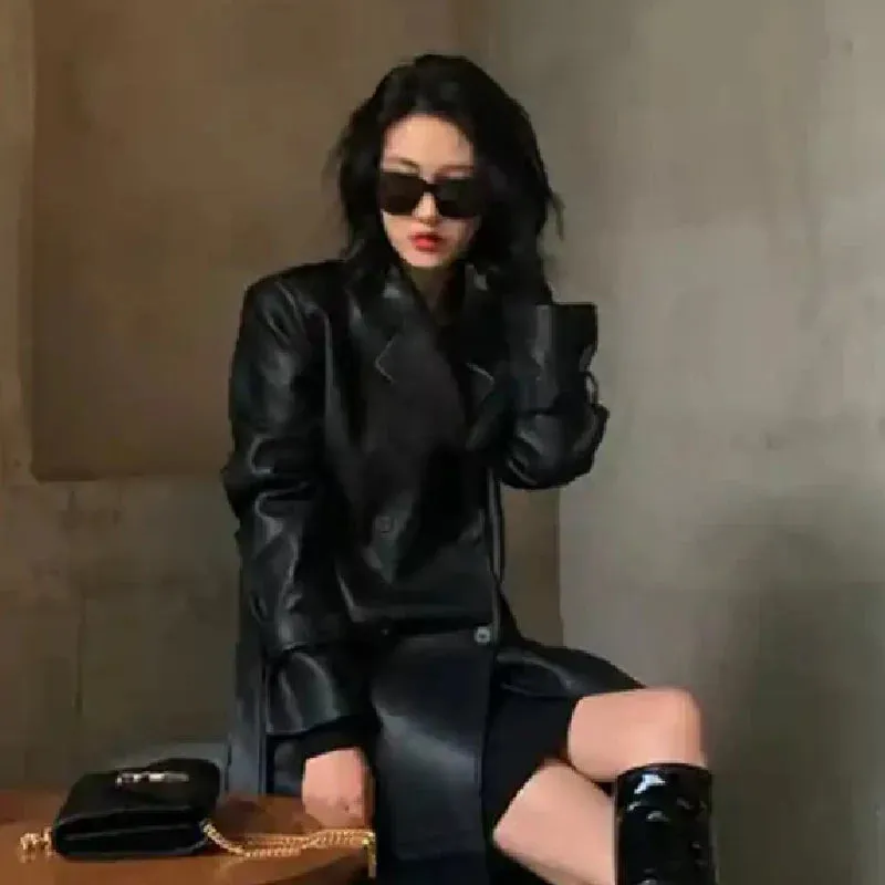 Long Black Faux Fur Trench Coat With Belt and Double Button