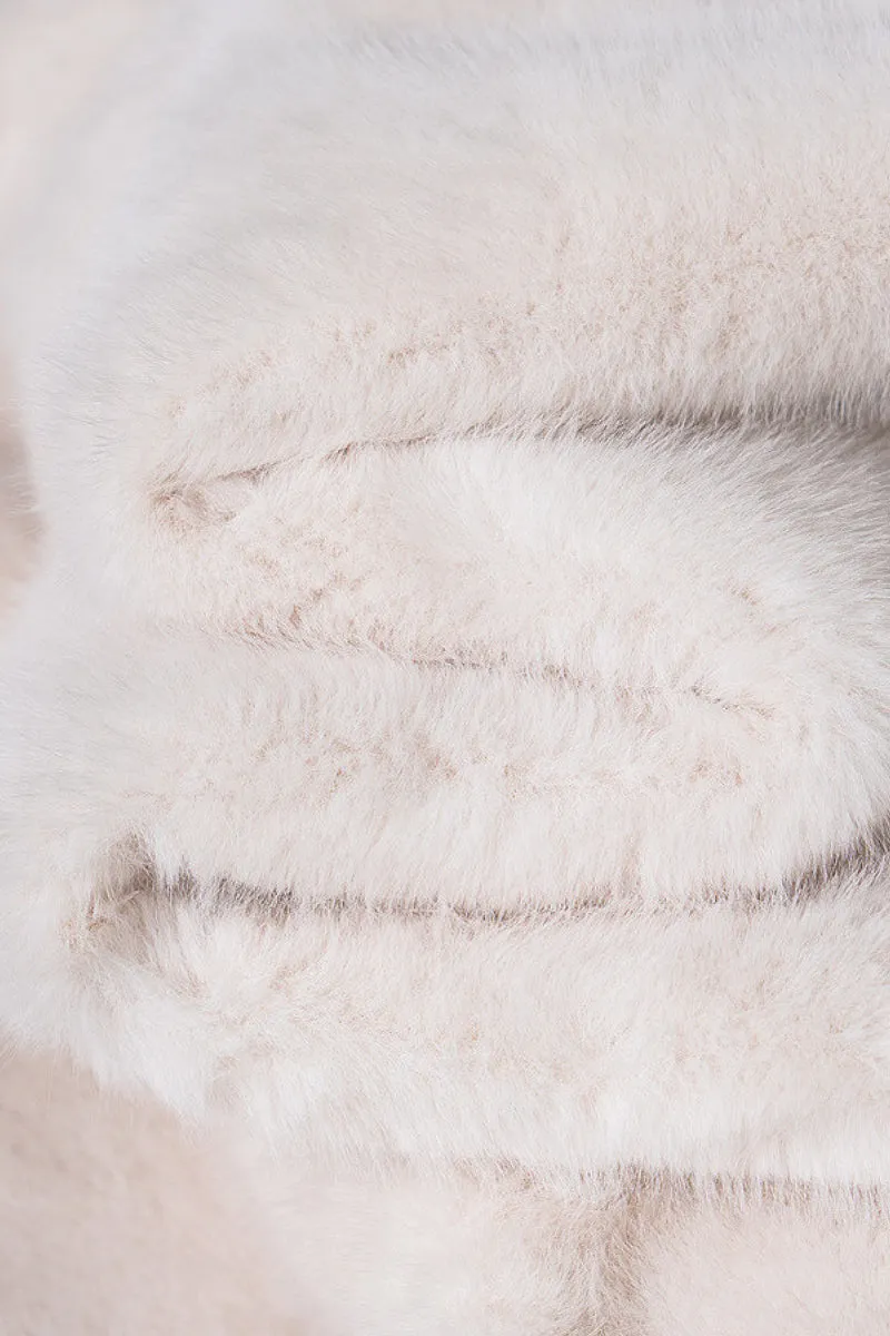 Long Double-breasted Pink Faux Fur Coat With Lapel Collar