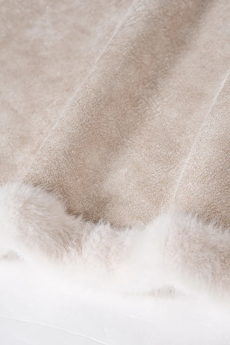 Long Double-breasted Pink Faux Fur Coat With Lapel Collar