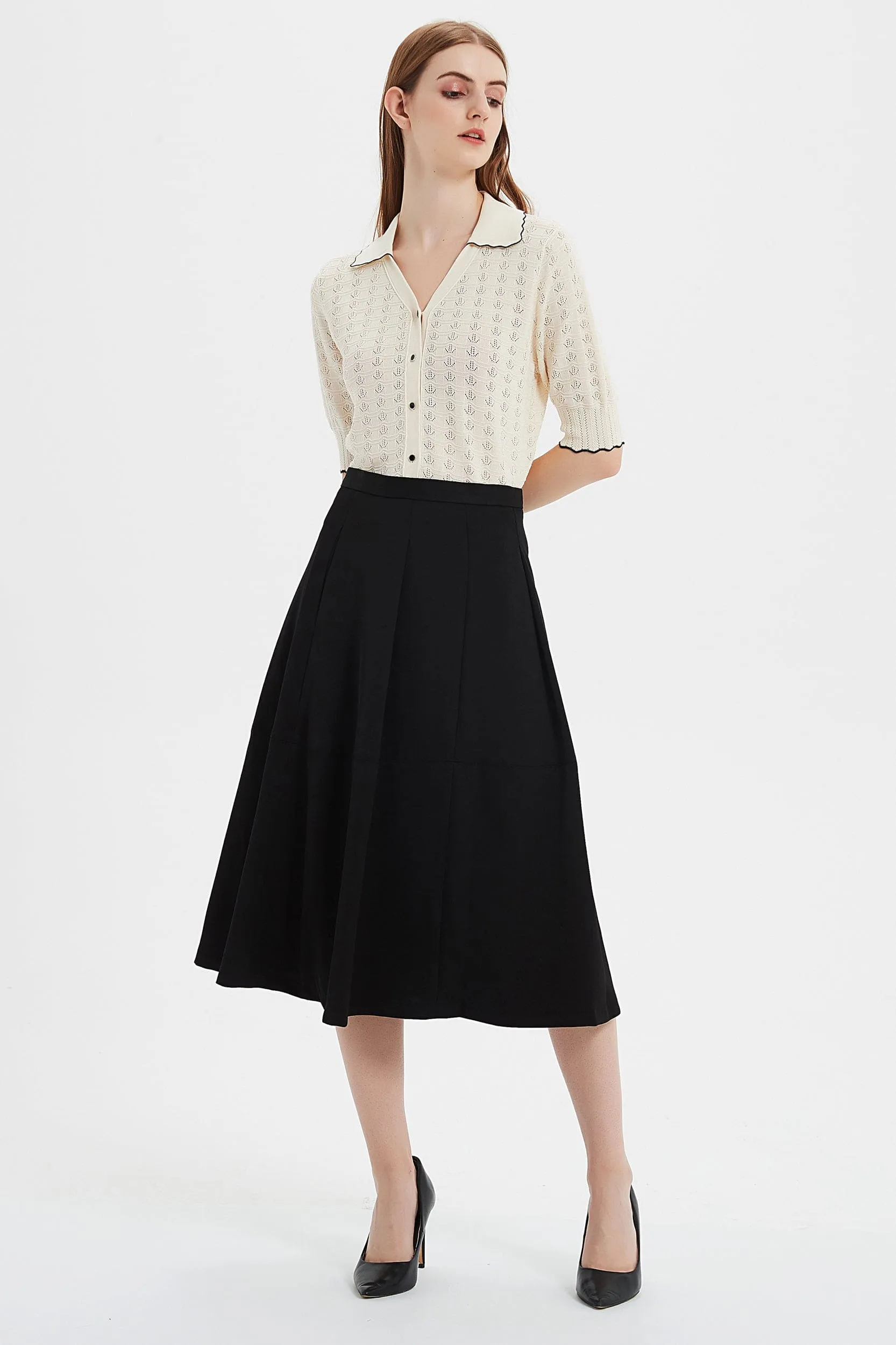 Mavise TENCEL Pleated A-line Midi Skirt