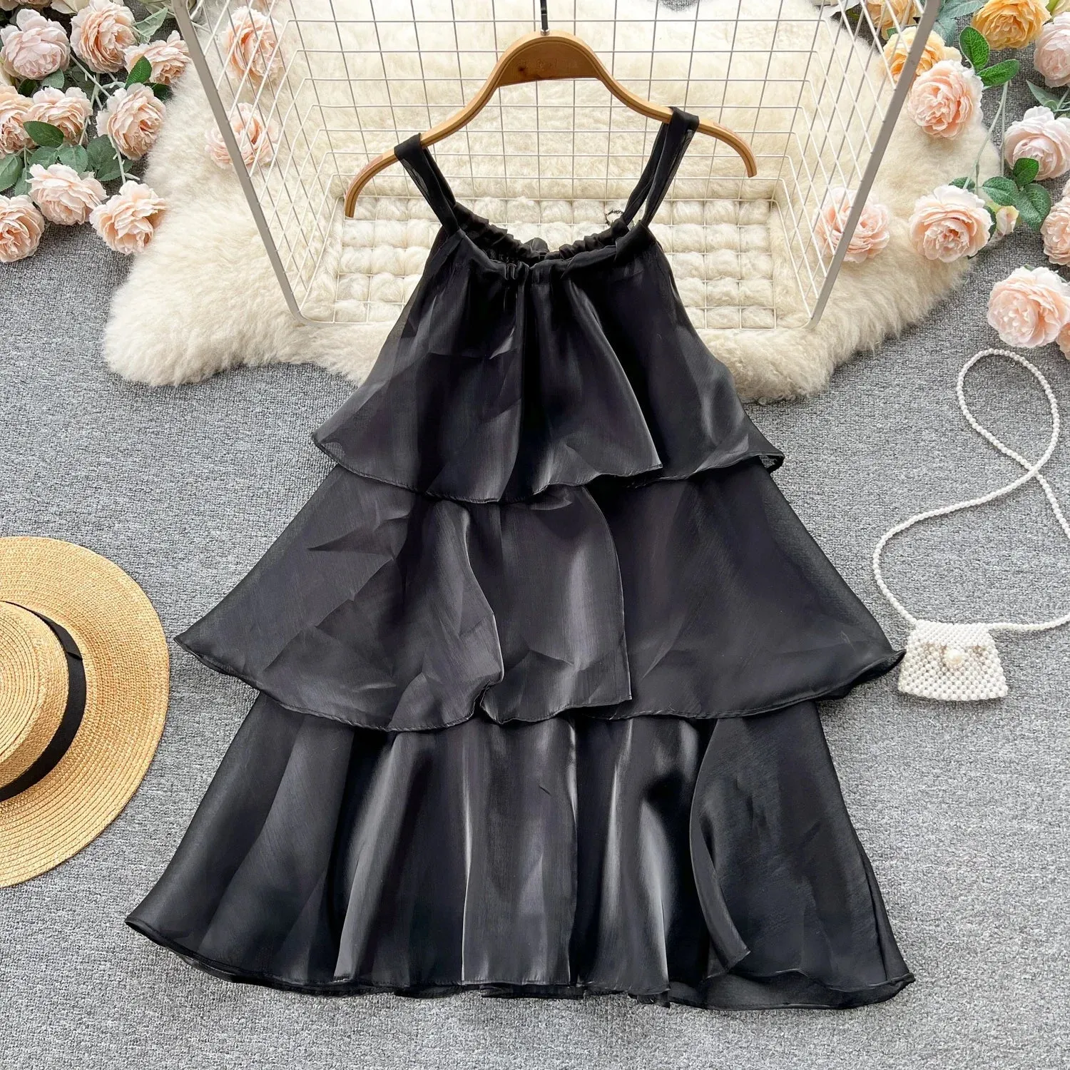 Mesh Ruffled Stylish Halter Mini Dress