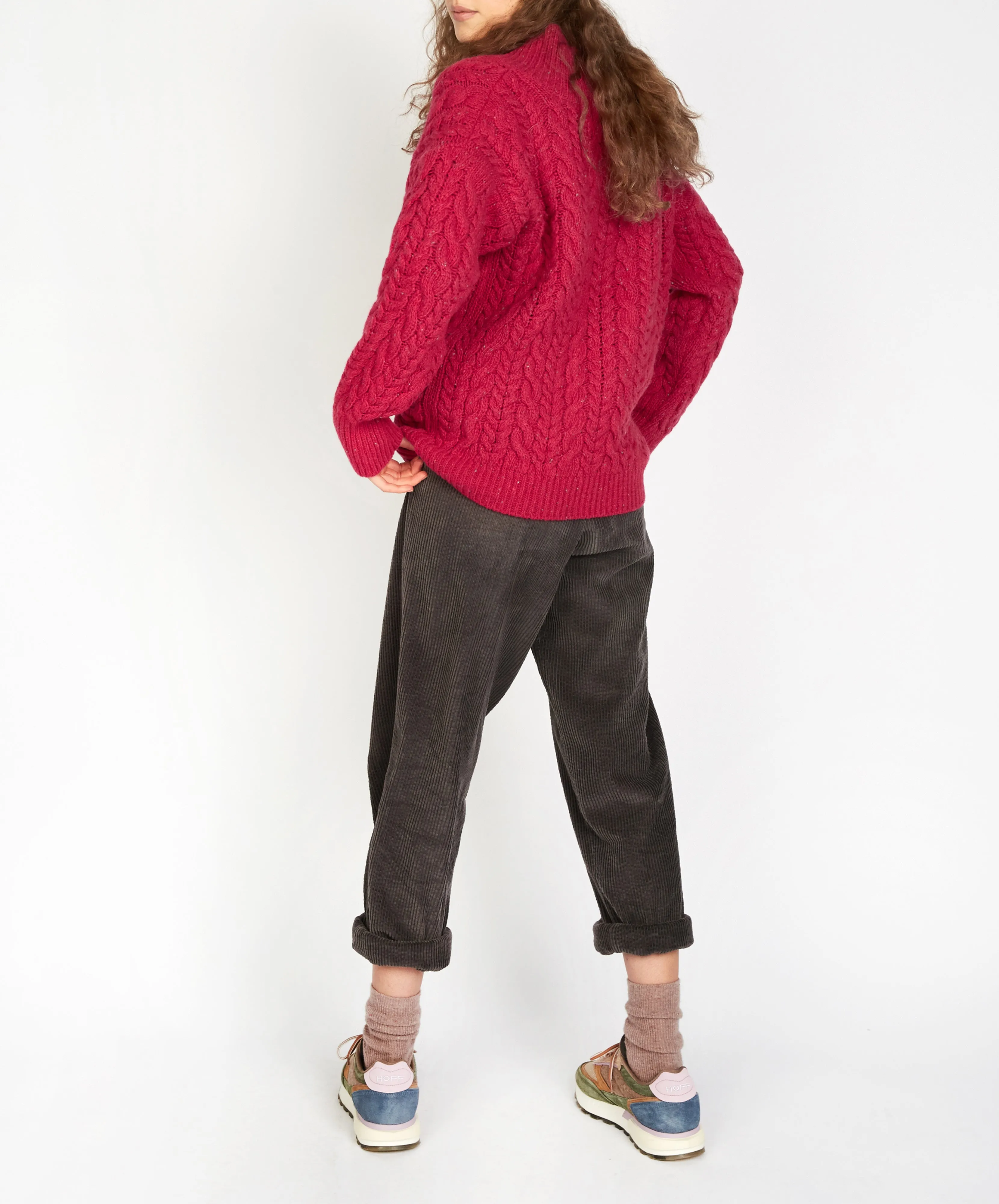 Mill Lane Cable V-neck Sweater Bramble Berry