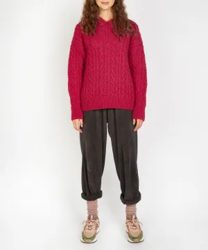 Mill Lane Cable V-neck Sweater Bramble Berry
