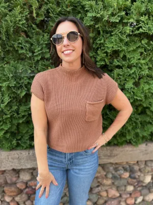 Mock Neck Short Sleeve Cropped Sweater
