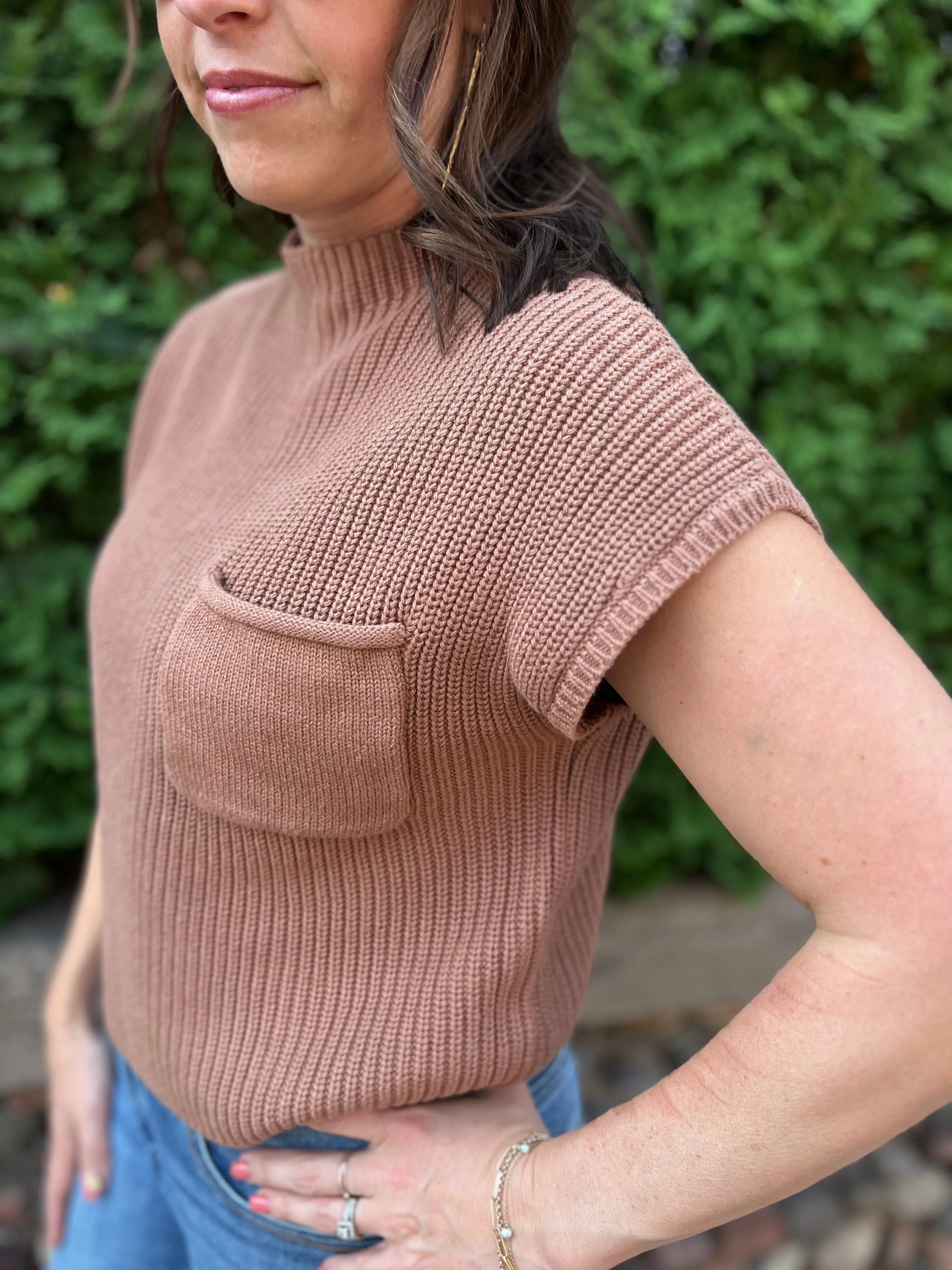 Mock Neck Short Sleeve Cropped Sweater