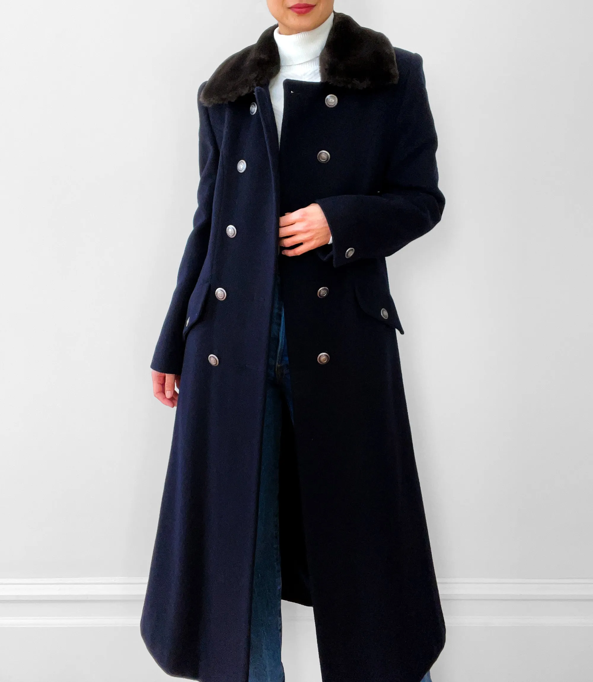 Navy Lambswool Naval- Inspired Double-Breasted Coat