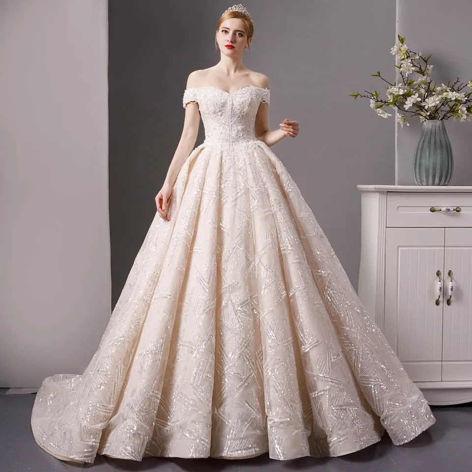 Off shoulder Beaded Wedding Gown