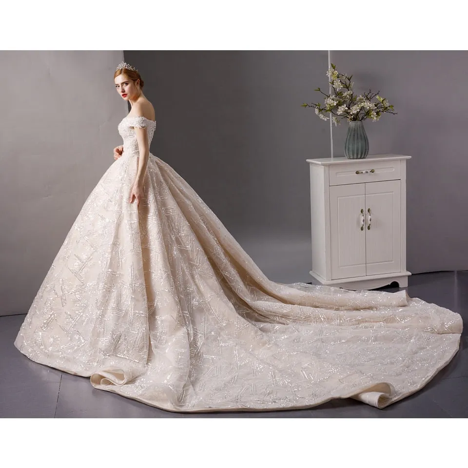 Off shoulder Beaded Wedding Gown