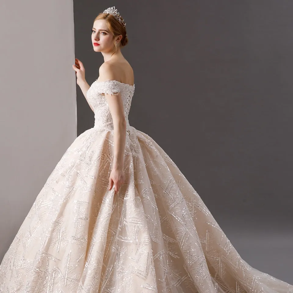 Off shoulder Beaded Wedding Gown