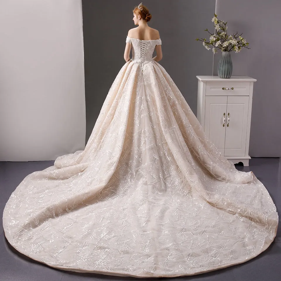 Off shoulder Beaded Wedding Gown