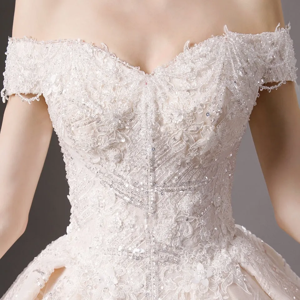 Off shoulder Beaded Wedding Gown