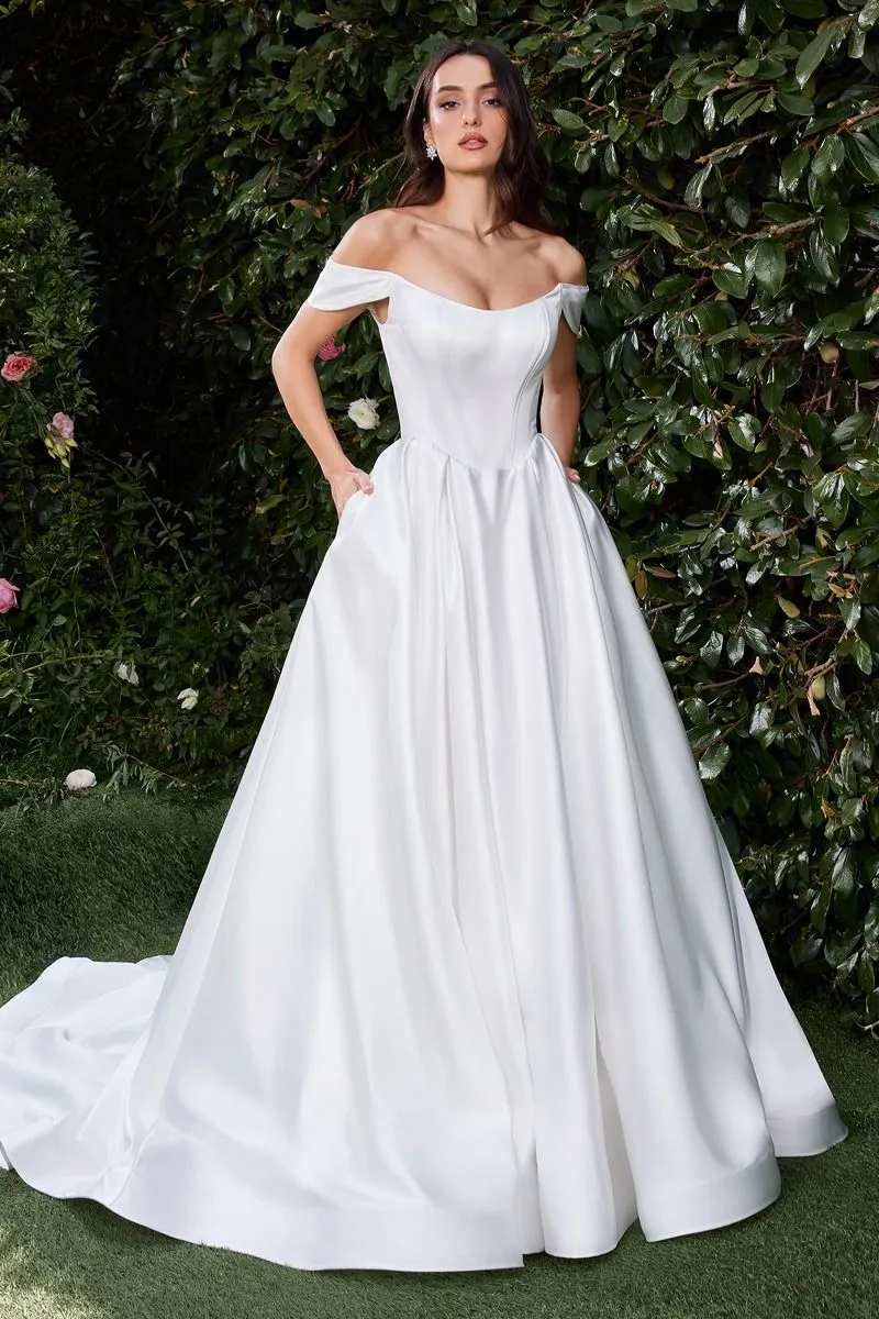 OFF THE SHOULDER SOFT SATIN BRIDAL BALL GOWN CDCDS513W
