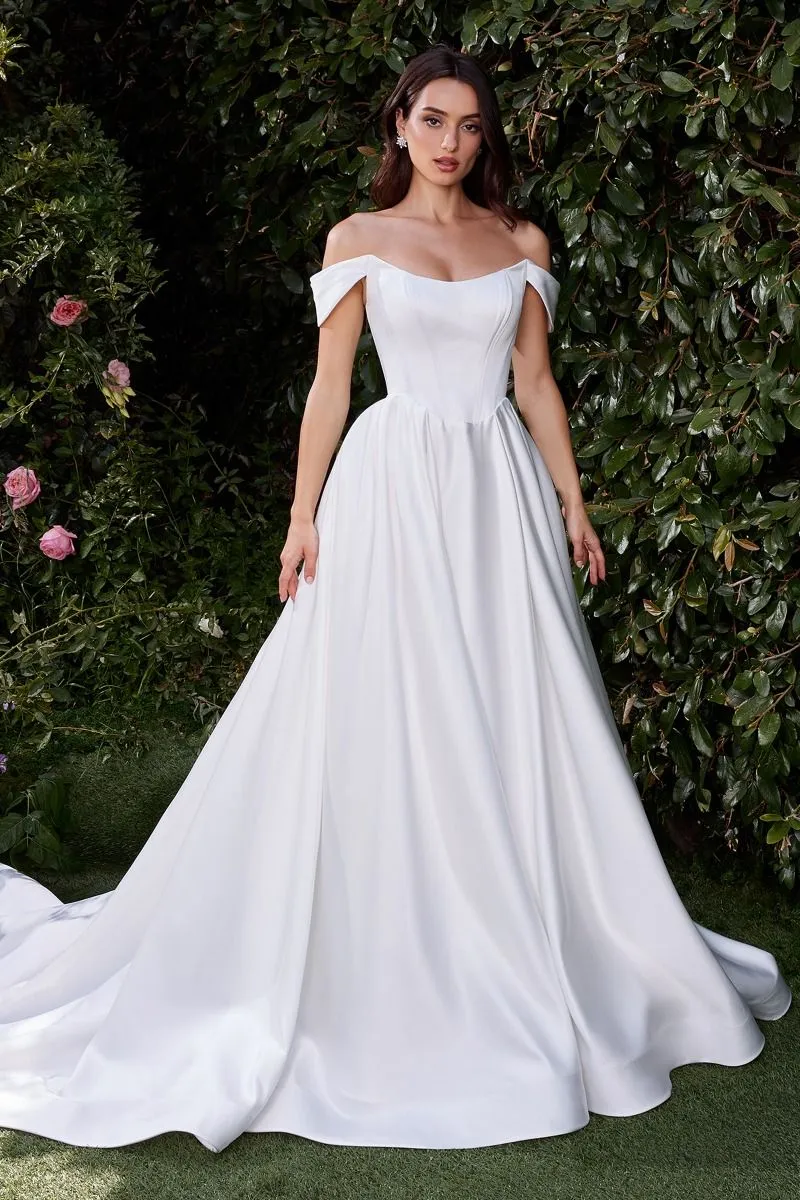 OFF THE SHOULDER SOFT SATIN BRIDAL BALL GOWN CDCDS513W