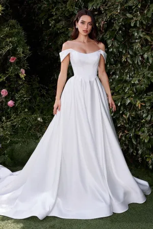OFF THE SHOULDER SOFT SATIN BRIDAL BALL GOWN CDCDS513W