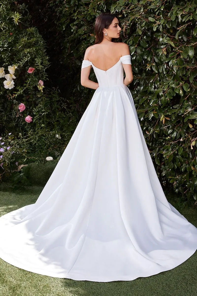 OFF THE SHOULDER SOFT SATIN BRIDAL BALL GOWN CDCDS513W