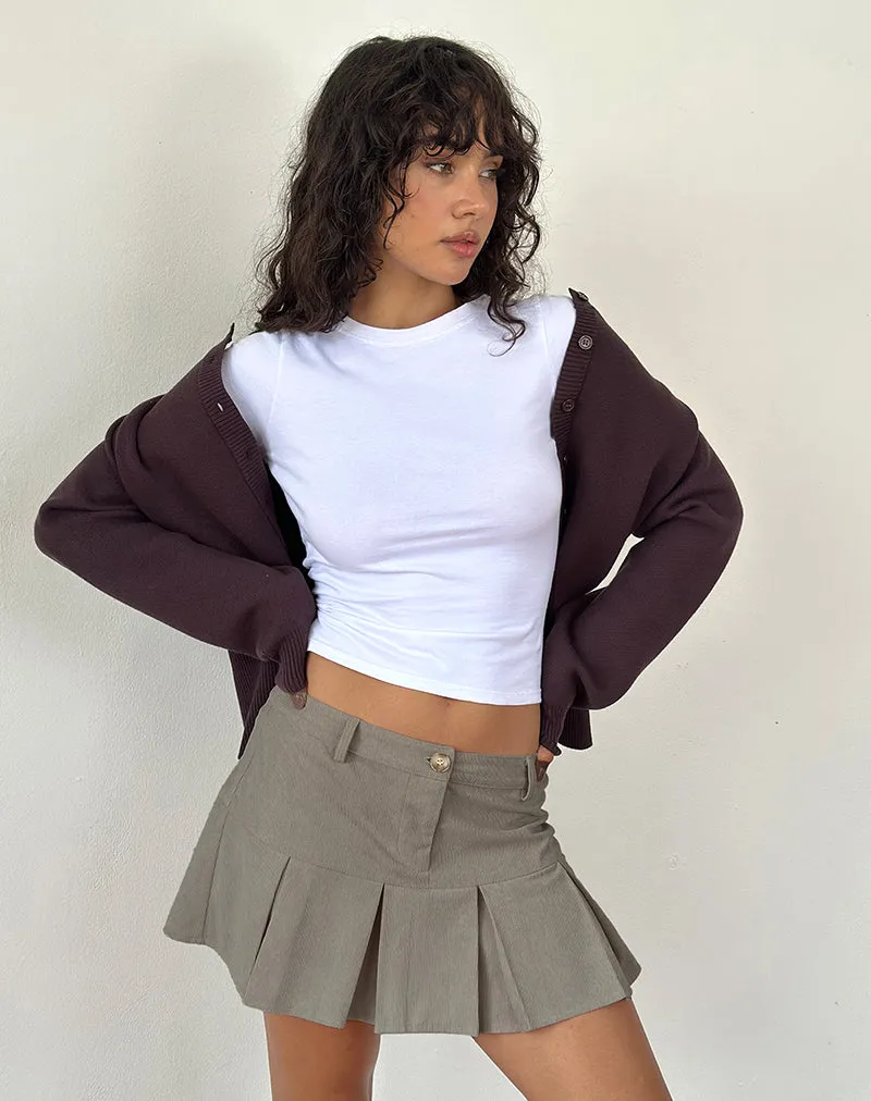 Pegui Mini Pleated Skirt in Cord Brown