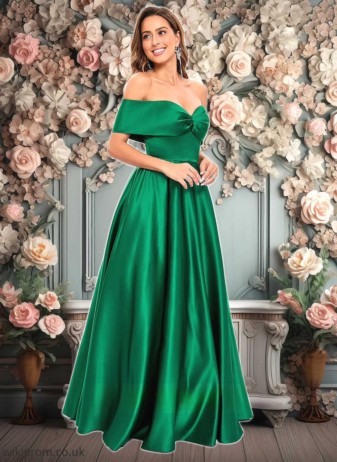 Phoebe Ball-Gown/Princess Off the Shoulder Floor-Length Satin Prom Dresses SWKP0025871