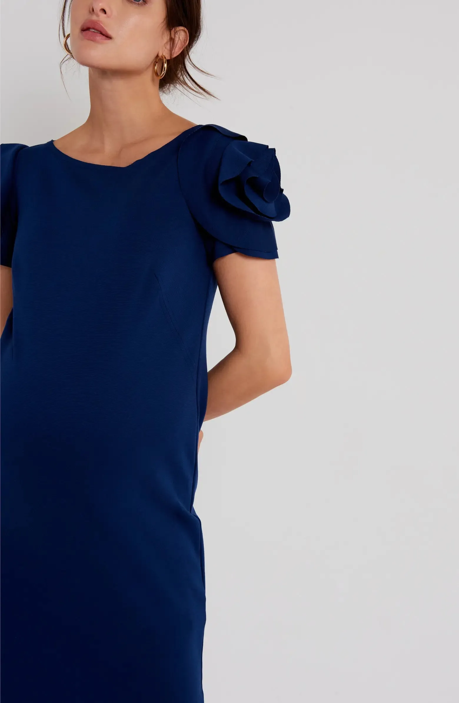 Pietro Brunelli Navy Rose Ruffle Maternity Sheath Dress- XS
