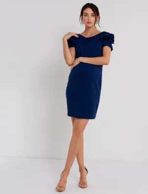 Pietro Brunelli Navy Rose Ruffle Maternity Sheath Dress- XS
