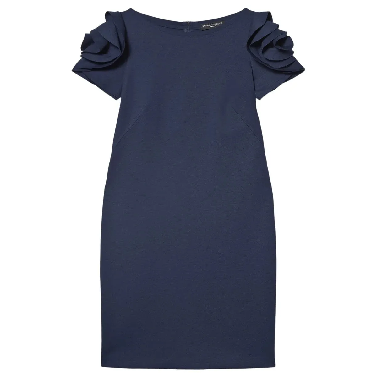 Pietro Brunelli Navy Rose Ruffle Maternity Sheath Dress- XS