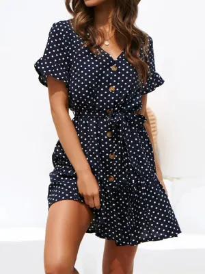 Polka Dot Butterfly Sleeve Summer Dress