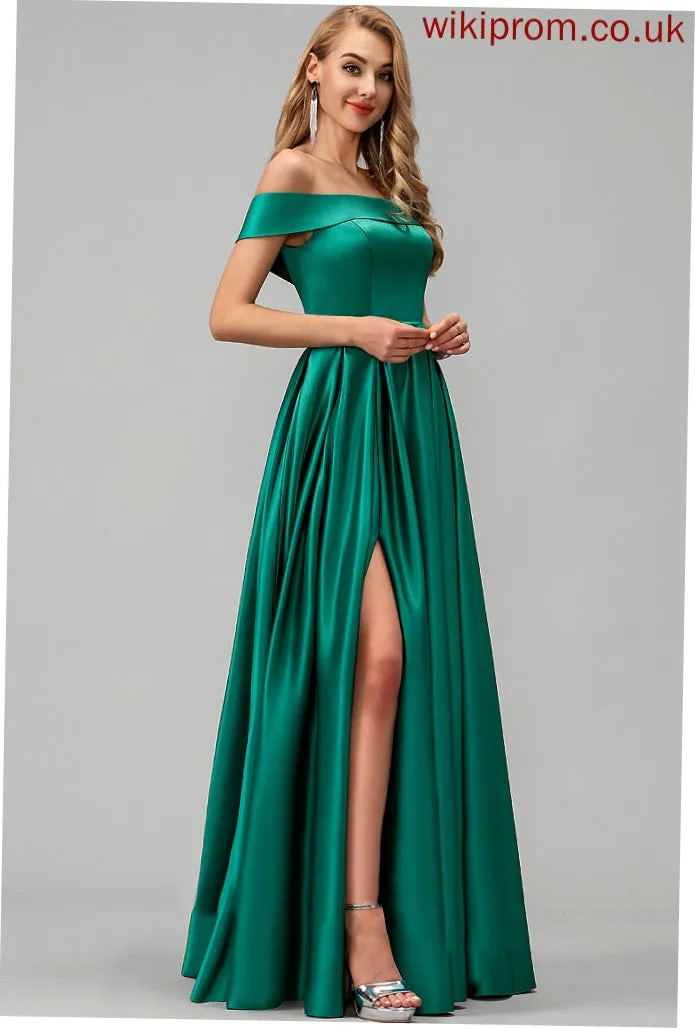 Prom Dresses Satin Floor-Length Ball-Gown/Princess Off-the-Shoulder Kenna