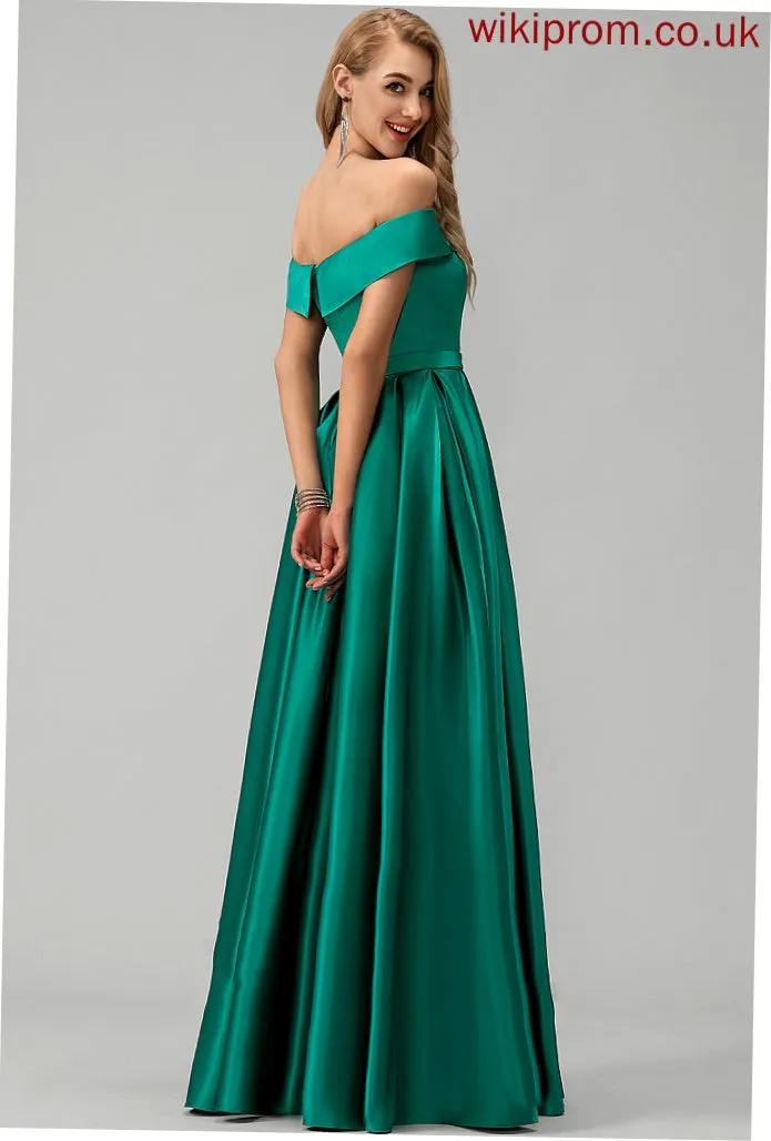 Prom Dresses Satin Floor-Length Ball-Gown/Princess Off-the-Shoulder Kenna