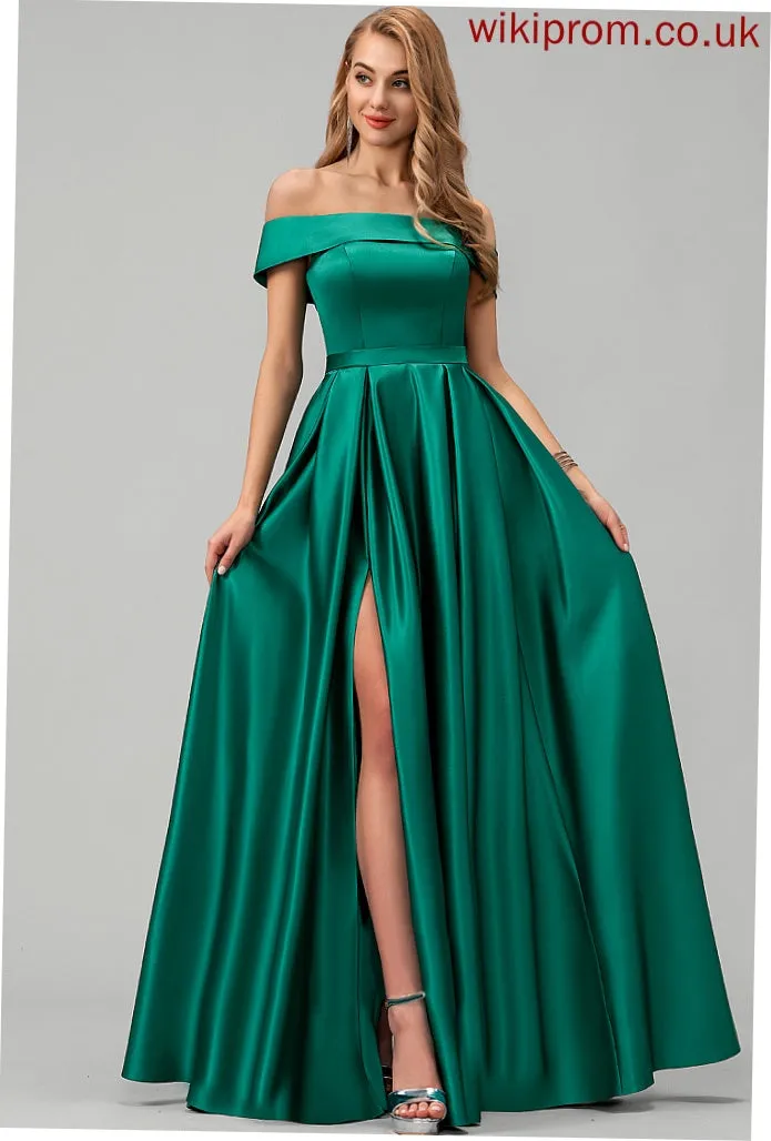 Prom Dresses Satin Floor-Length Ball-Gown/Princess Off-the-Shoulder Kenna