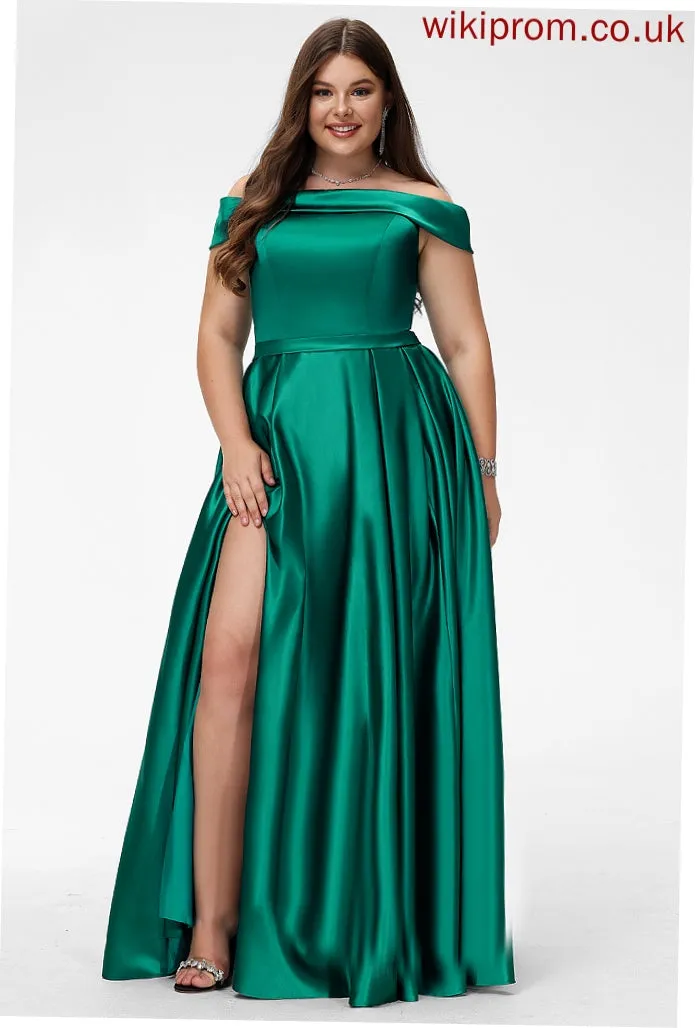 Prom Dresses Satin Floor-Length Ball-Gown/Princess Off-the-Shoulder Kenna