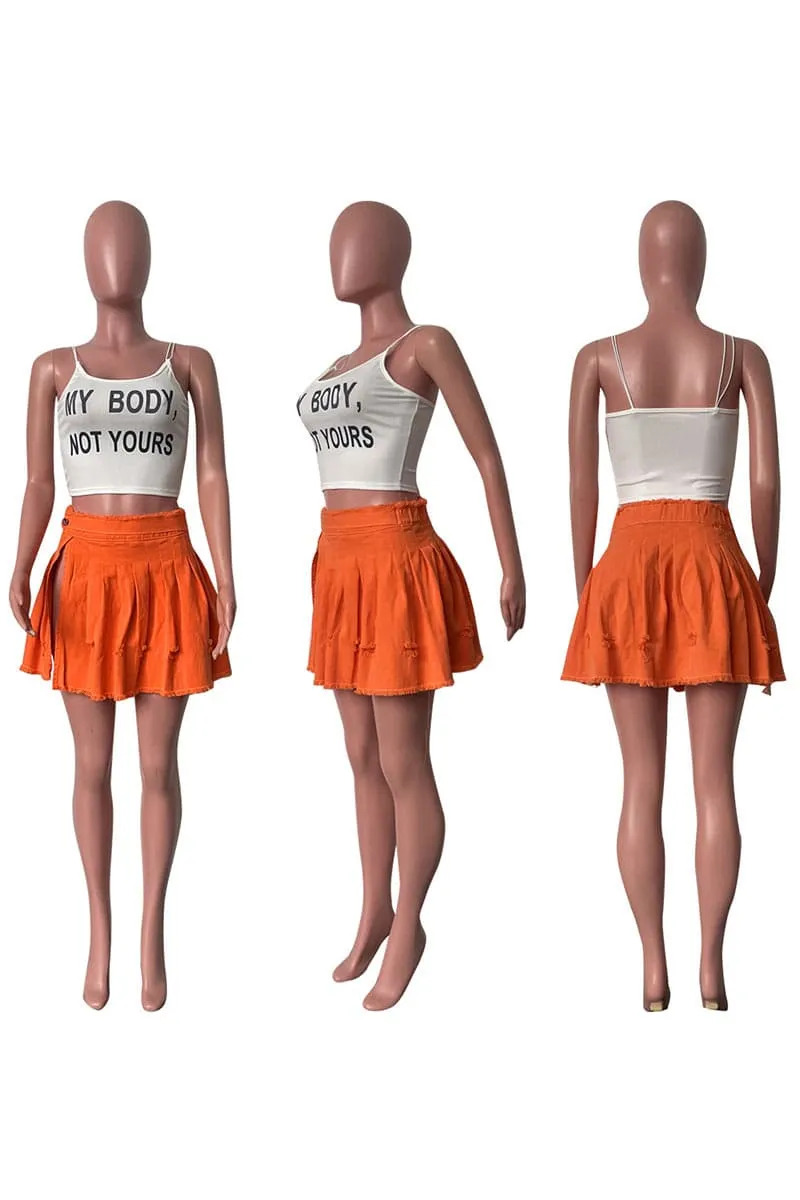 QB198 Denim Pleated Short Skirt