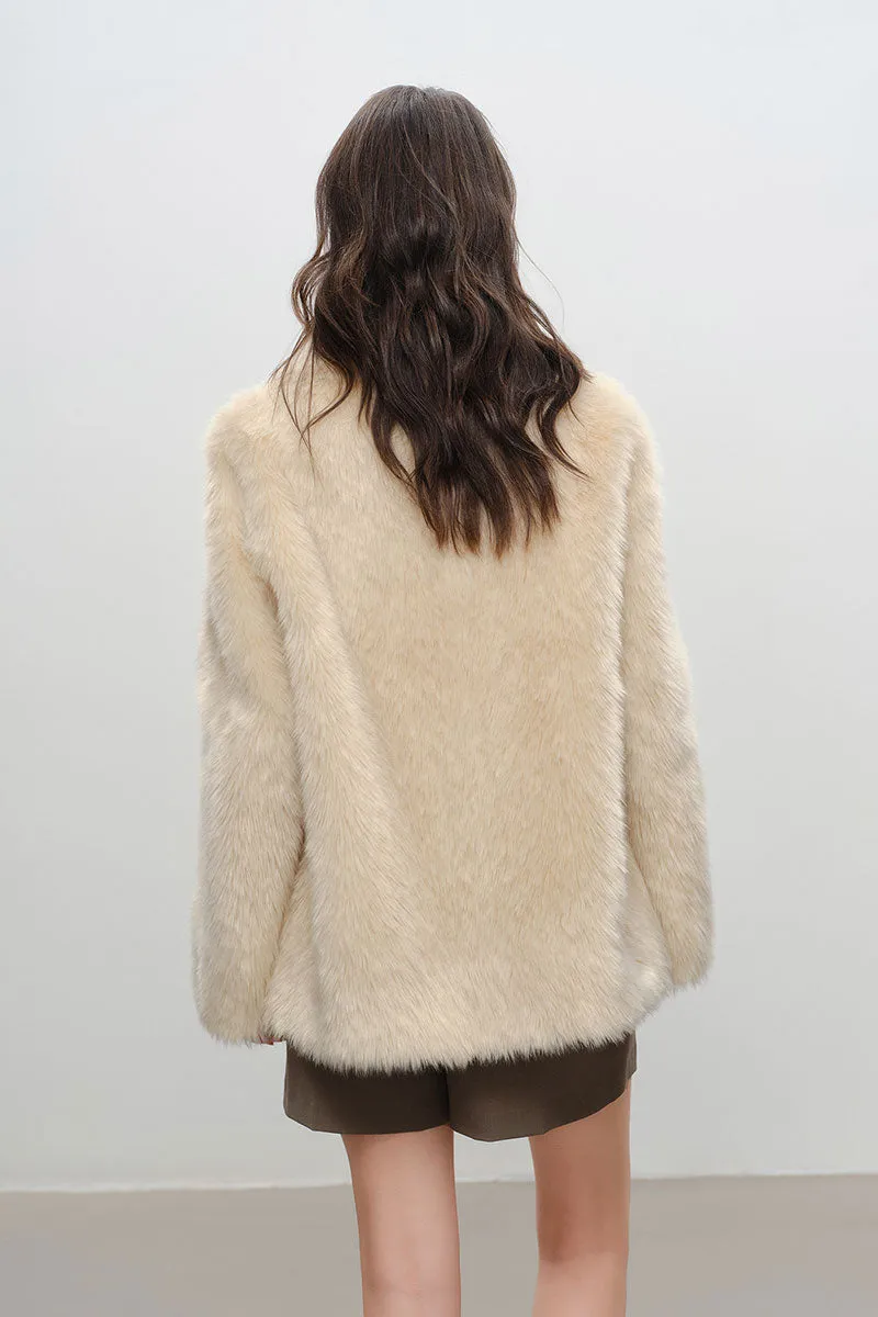 Recycled Faux Fur Double Breasted Mid-Length Coat