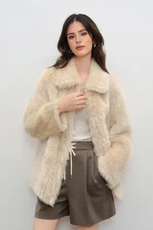 Recycled Faux Fur Double Breasted Mid-Length Coat