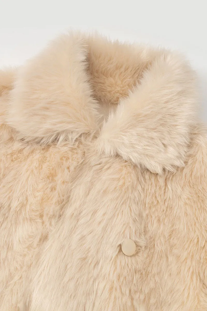 Recycled Faux Fur Double Breasted Mid-Length Coat