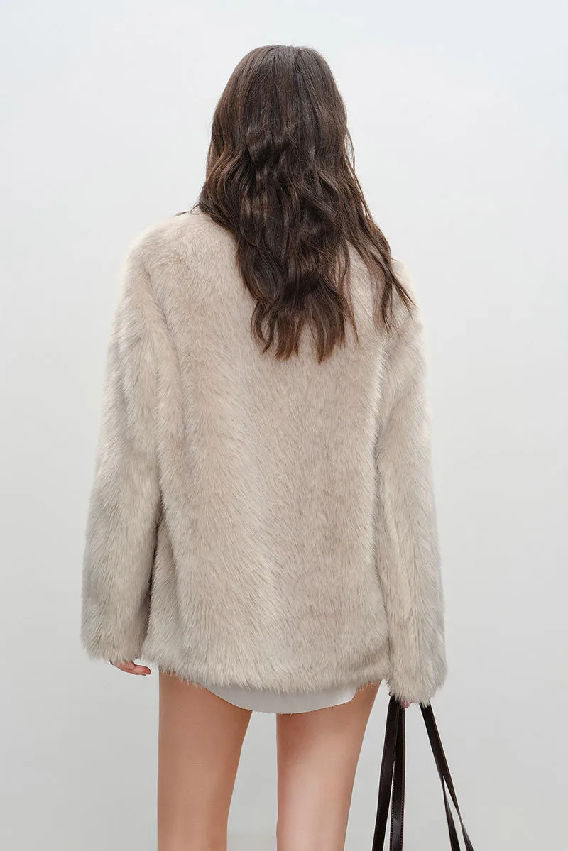 Recycled Faux Fur Double Breasted Mid-Length Coat