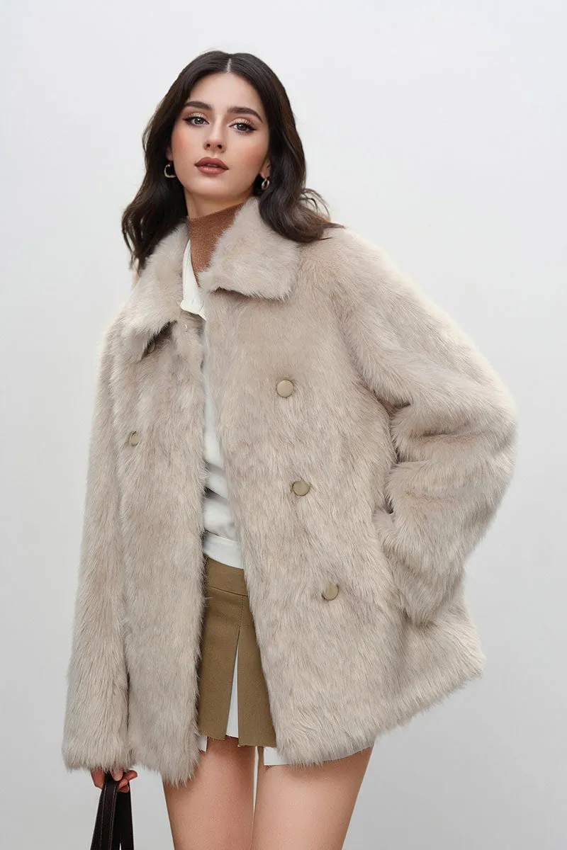 Recycled Faux Fur Double Breasted Mid-Length Coat