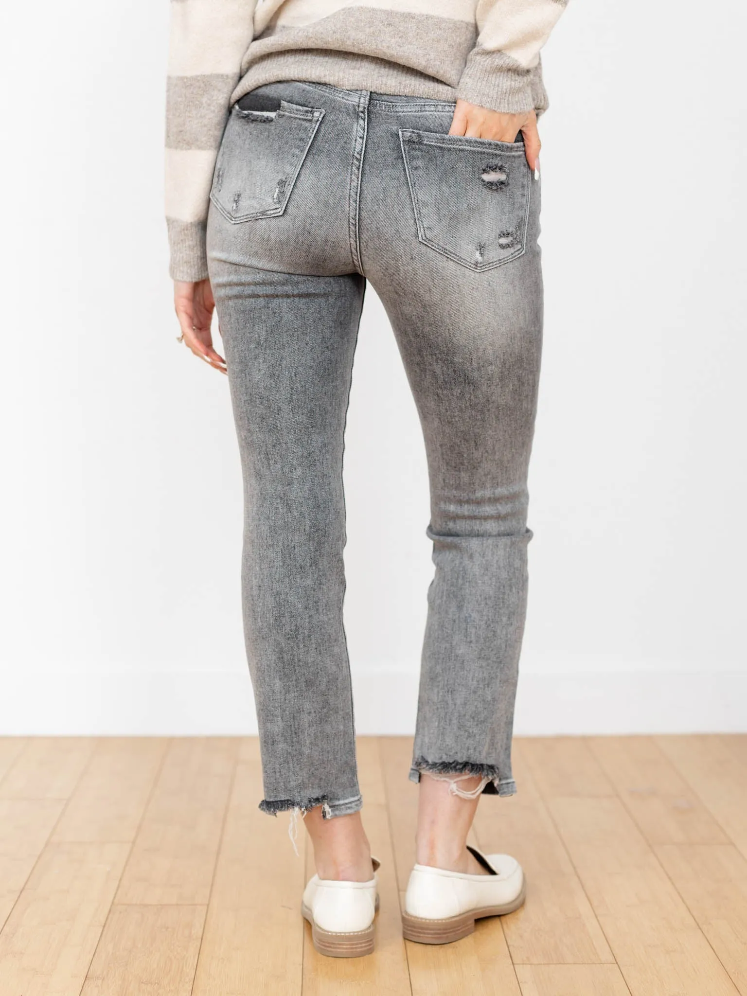 RISEN Grey High Rise Crop Straight