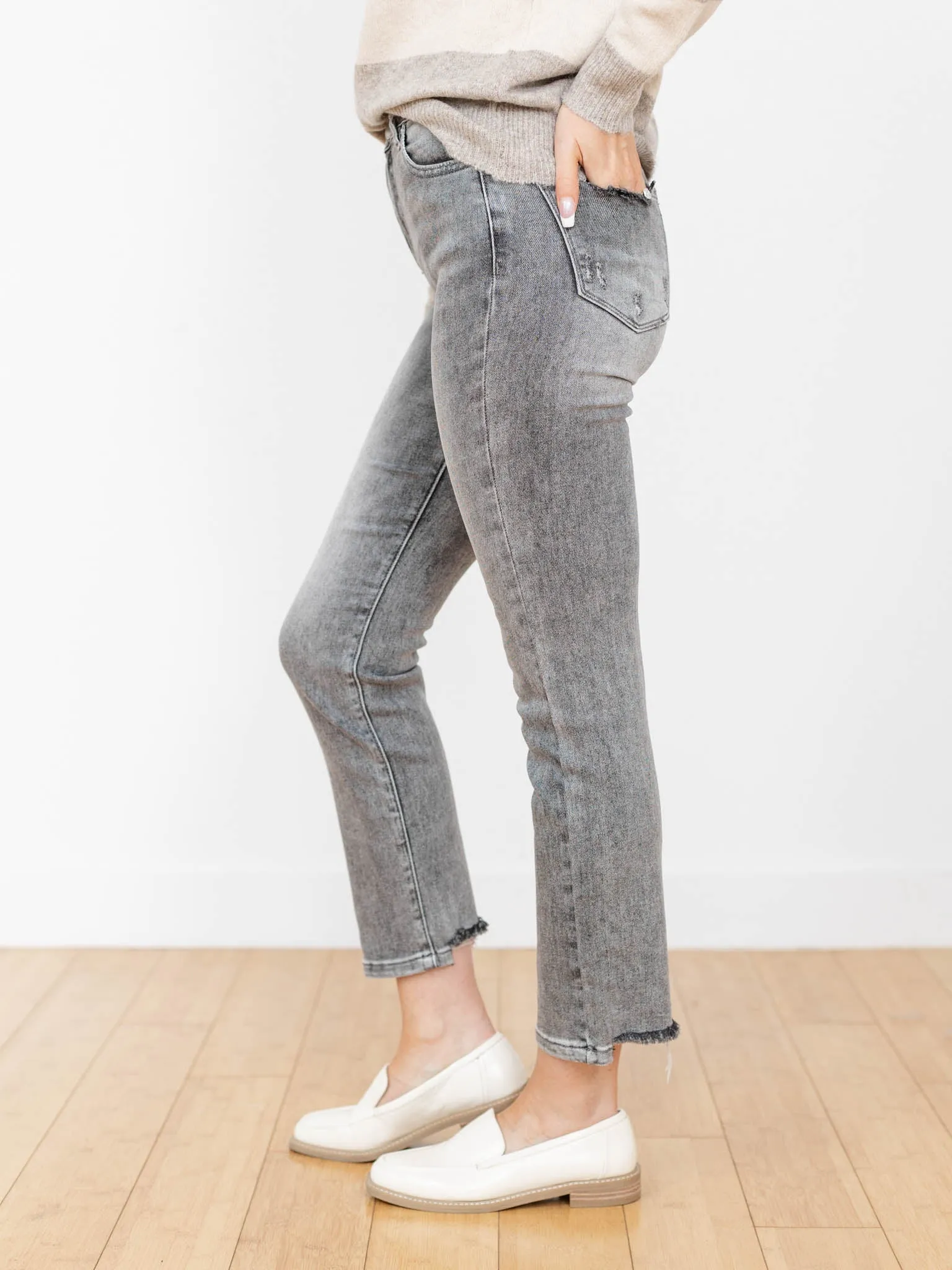 RISEN Grey High Rise Crop Straight