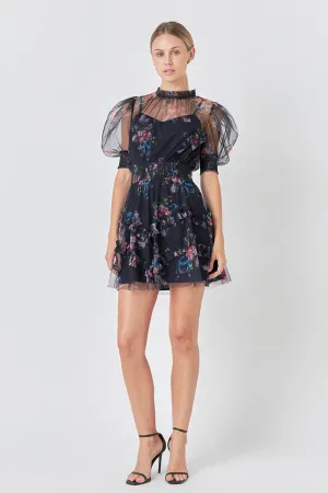 Ruffled Mesh Mini Dress