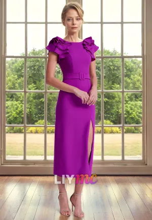 Scoop Ruffled Sleek Sheath Mother of Bride Dress Cocktail Dress
