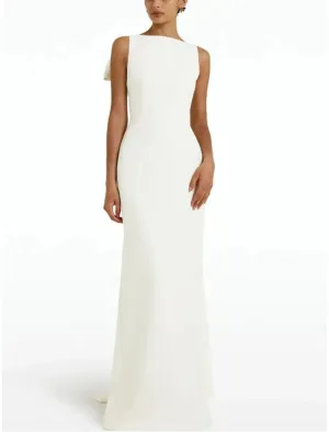 Sheath Evening Dress Wedding Guest Elegant Dress Formal Sweep / Brush Train Sleeveless Jewel Neck Stretch Fabric with Bow(s)