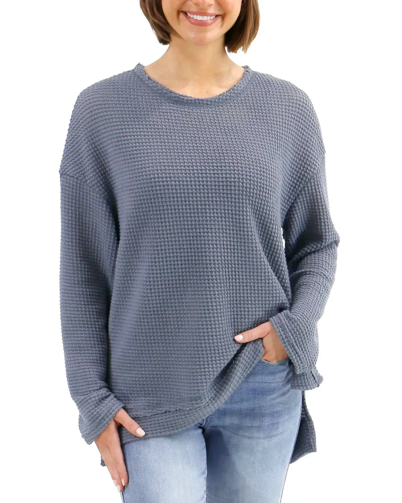 Slouchy Grey Waffle Pullover