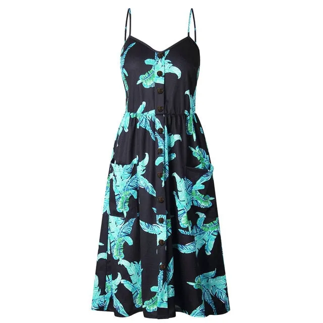 Summer Casual Ladies' V-neck Sleeveless Knee Length Dress With Print Floral