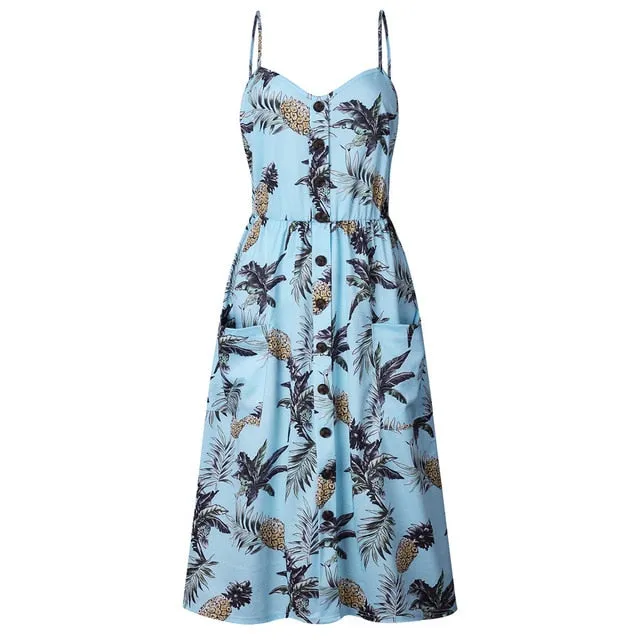 Summer Casual Ladies' V-neck Sleeveless Knee Length Dress With Print Floral