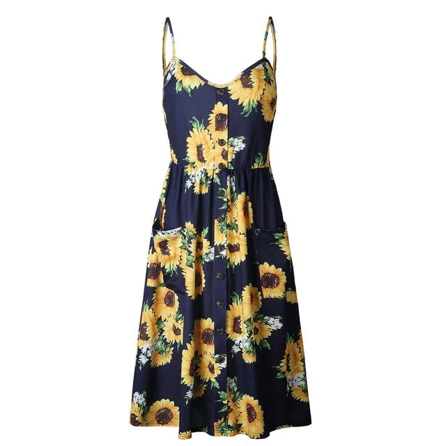 Summer Casual Ladies' V-neck Sleeveless Knee Length Dress With Print Floral