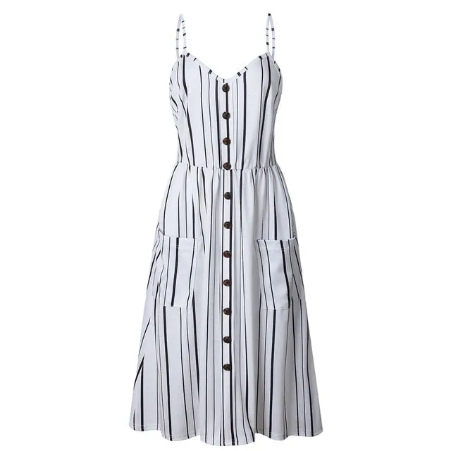 Summer Casual Ladies' V-neck Sleeveless Knee Length Dress With Print Floral