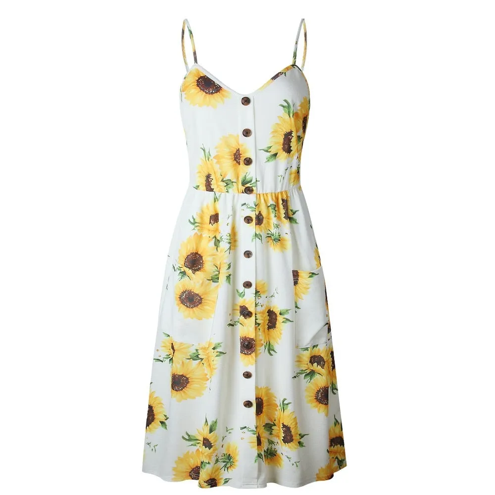 Summer Casual Ladies' V-neck Sleeveless Knee Length Dress With Print Floral